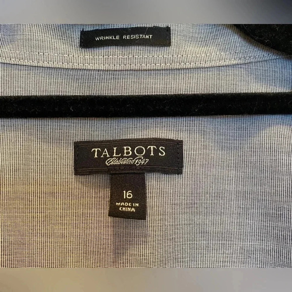 Talbots Women’s 100% Cotton 3/4 Sleeve Collared Button Gray Career Shirt 16 EUC - Picture 3 of 9